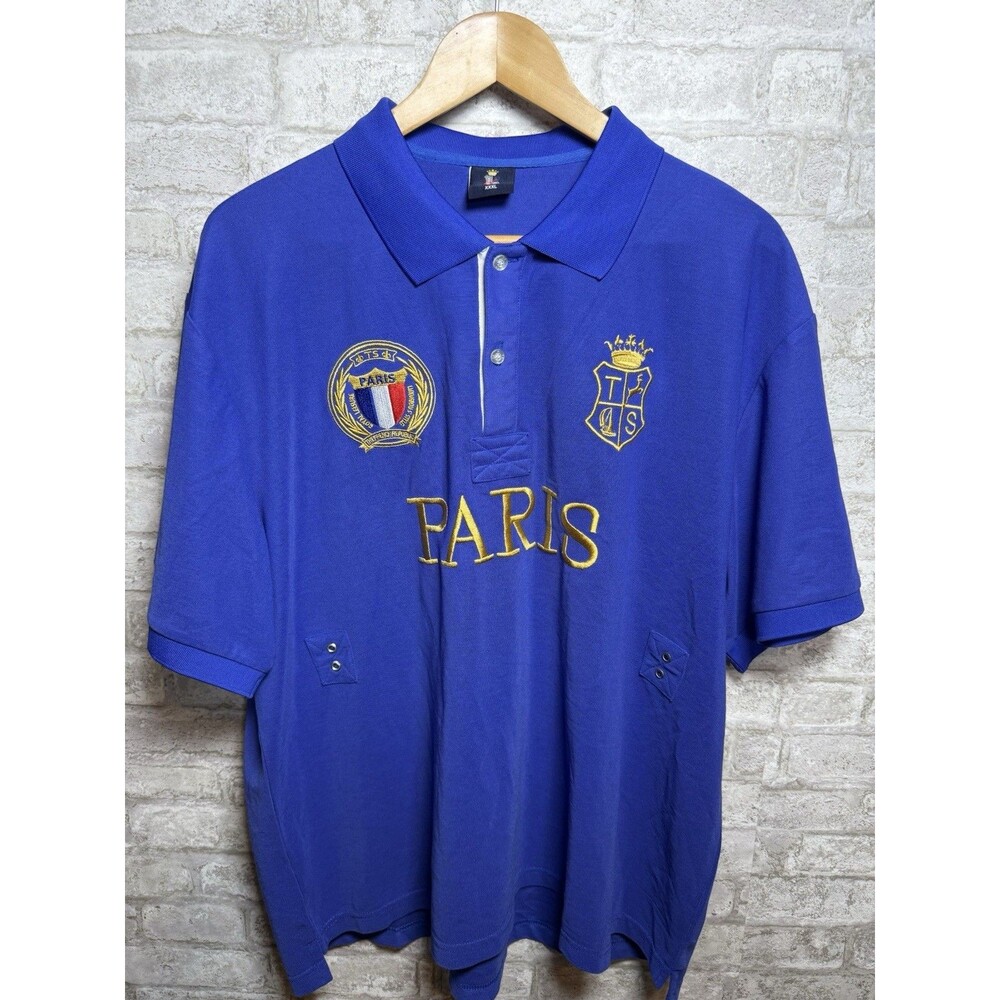 Paris Polo Shirt Tusuo Mens XXXL Blue Embroidered Crest Rugby Streetwear